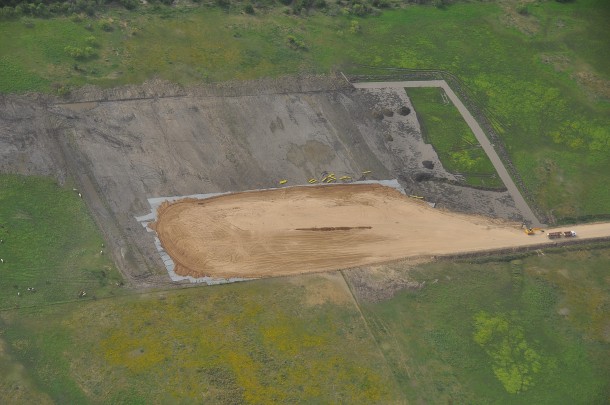 Vista aérea de un sector de la construcción de la Planta de Tratamiento